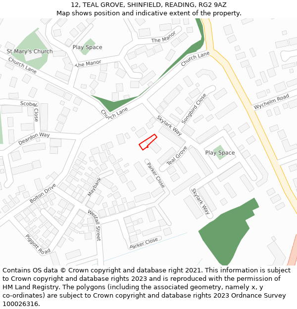 12, TEAL GROVE, SHINFIELD, READING, RG2 9AZ: Location map and indicative extent of plot