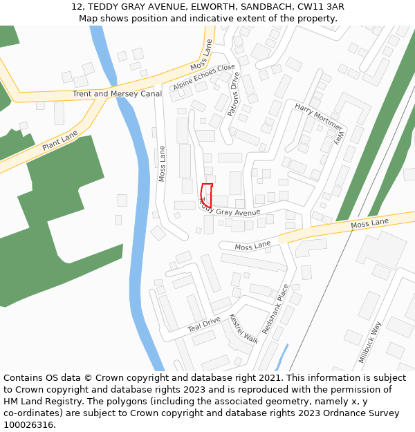 12, TEDDY GRAY AVENUE, ELWORTH, SANDBACH, CW11 3AR: Location map and indicative extent of plot