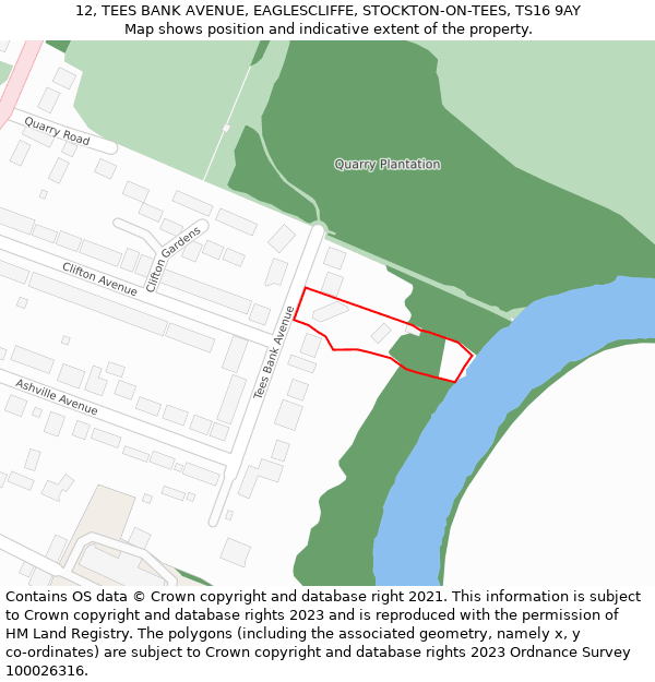 12, TEES BANK AVENUE, EAGLESCLIFFE, STOCKTON-ON-TEES, TS16 9AY: Location map and indicative extent of plot