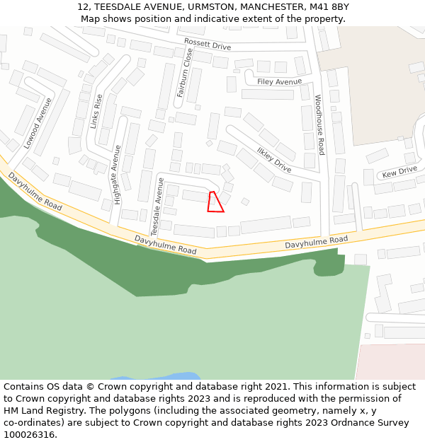 12, TEESDALE AVENUE, URMSTON, MANCHESTER, M41 8BY: Location map and indicative extent of plot