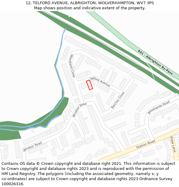 12, TELFORD AVENUE, ALBRIGHTON, WOLVERHAMPTON, WV7 3PS: Location map and indicative extent of plot