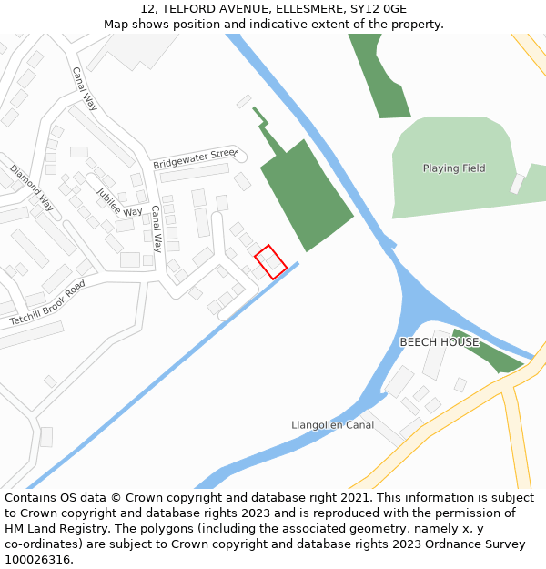 12, TELFORD AVENUE, ELLESMERE, SY12 0GE: Location map and indicative extent of plot