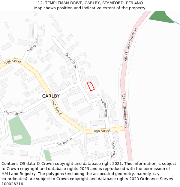 12, TEMPLEMAN DRIVE, CARLBY, STAMFORD, PE9 4NQ: Location map and indicative extent of plot