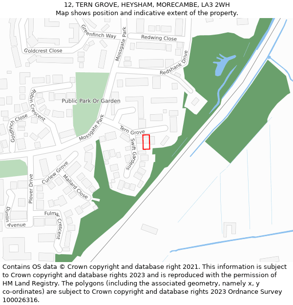 12, TERN GROVE, HEYSHAM, MORECAMBE, LA3 2WH: Location map and indicative extent of plot