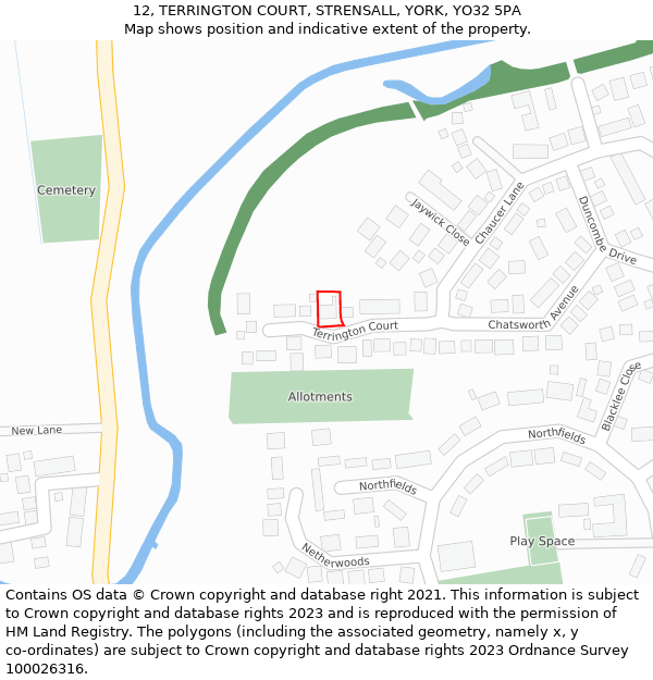 12, TERRINGTON COURT, STRENSALL, YORK, YO32 5PA: Location map and indicative extent of plot