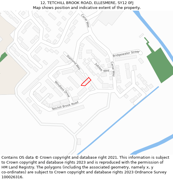 12, TETCHILL BROOK ROAD, ELLESMERE, SY12 0FJ: Location map and indicative extent of plot