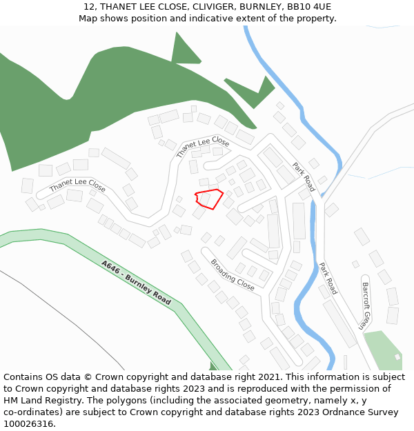 12, THANET LEE CLOSE, CLIVIGER, BURNLEY, BB10 4UE: Location map and indicative extent of plot