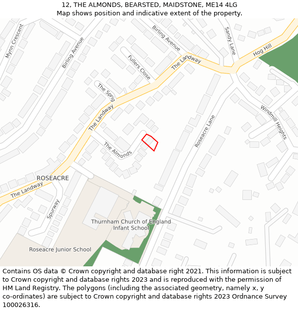 12, THE ALMONDS, BEARSTED, MAIDSTONE, ME14 4LG: Location map and indicative extent of plot