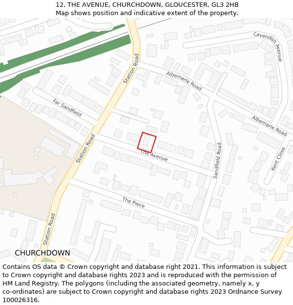 12, THE AVENUE, CHURCHDOWN, GLOUCESTER, GL3 2HB: Location map and indicative extent of plot