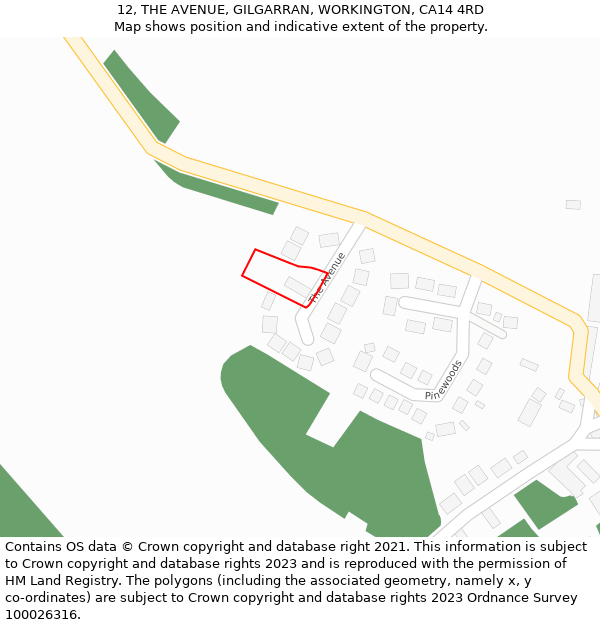 12, THE AVENUE, GILGARRAN, WORKINGTON, CA14 4RD: Location map and indicative extent of plot