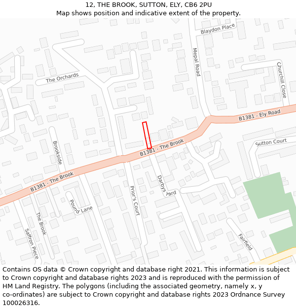 12, THE BROOK, SUTTON, ELY, CB6 2PU: Location map and indicative extent of plot