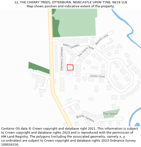 12, THE CHERRY TREES, OTTERBURN, NEWCASTLE UPON TYNE, NE19 1LN: Location map and indicative extent of plot