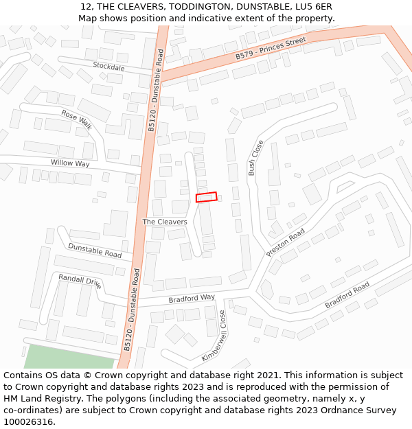 12, THE CLEAVERS, TODDINGTON, DUNSTABLE, LU5 6ER: Location map and indicative extent of plot