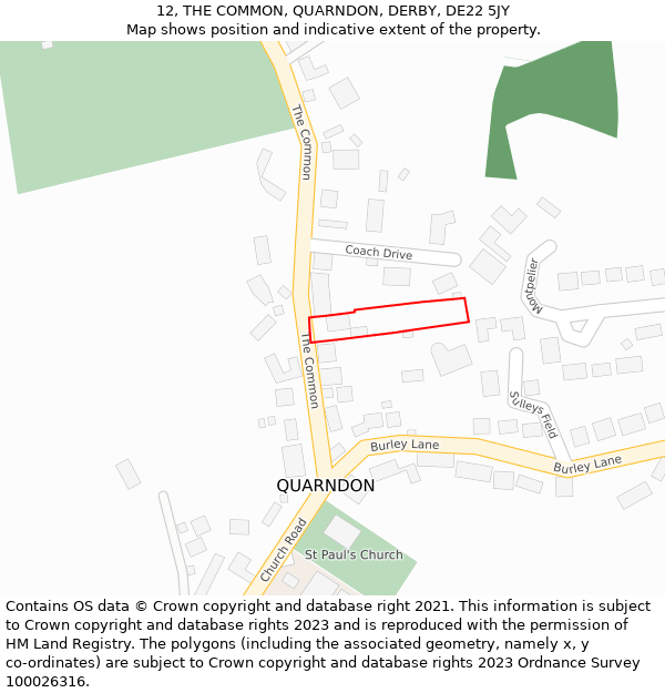 12, THE COMMON, QUARNDON, DERBY, DE22 5JY: Location map and indicative extent of plot
