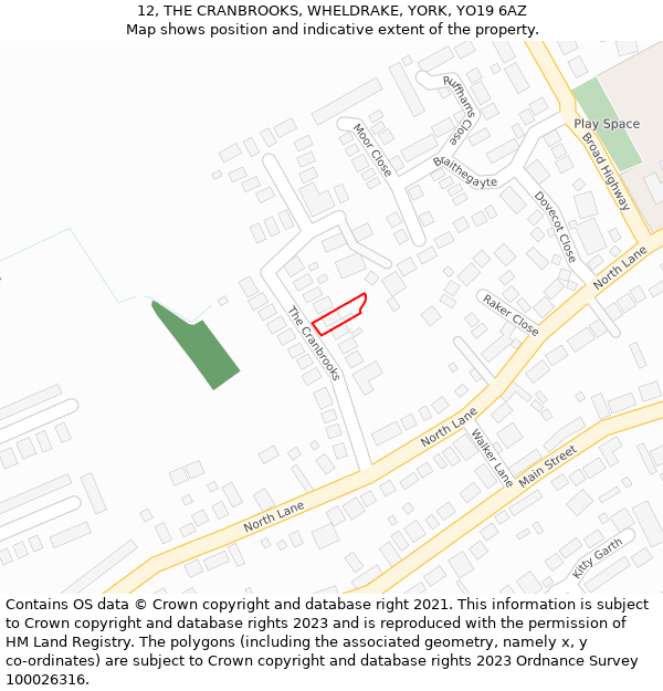 12, THE CRANBROOKS, WHELDRAKE, YORK, YO19 6AZ: Location map and indicative extent of plot