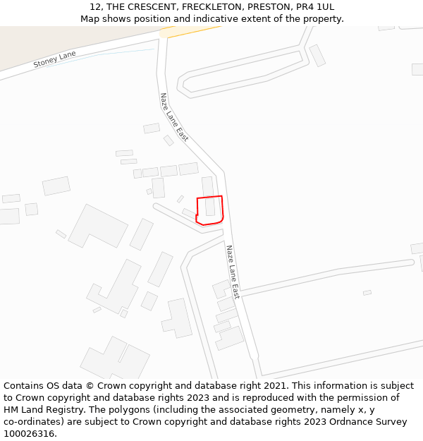 12, THE CRESCENT, FRECKLETON, PRESTON, PR4 1UL: Location map and indicative extent of plot