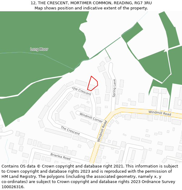 12, THE CRESCENT, MORTIMER COMMON, READING, RG7 3RU: Location map and indicative extent of plot