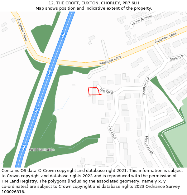 12, THE CROFT, EUXTON, CHORLEY, PR7 6LH: Location map and indicative extent of plot