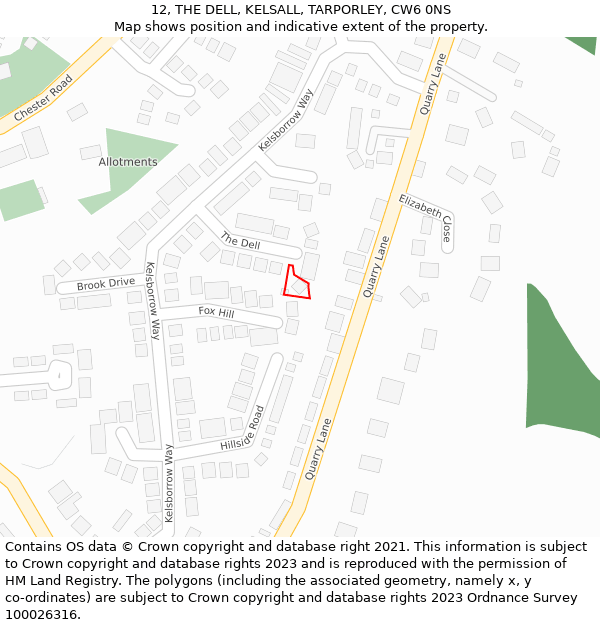 12, THE DELL, KELSALL, TARPORLEY, CW6 0NS: Location map and indicative extent of plot