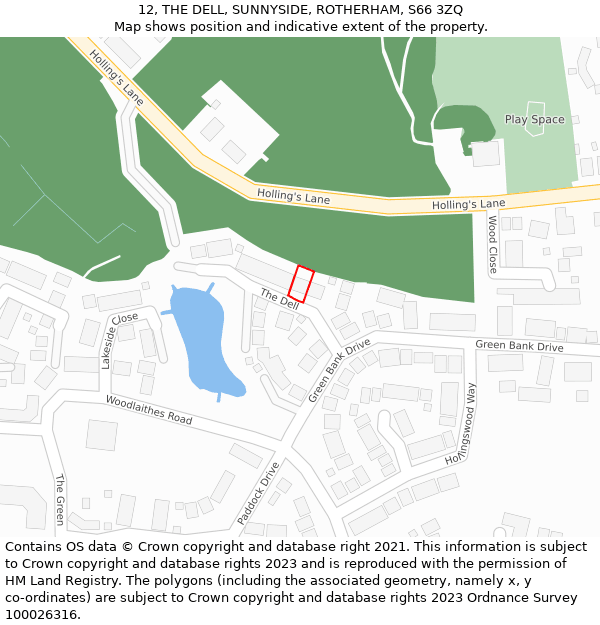 12, THE DELL, SUNNYSIDE, ROTHERHAM, S66 3ZQ: Location map and indicative extent of plot