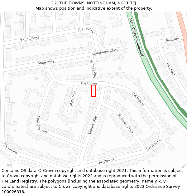 12, THE DOWNS, NOTTINGHAM, NG11 7EJ: Location map and indicative extent of plot