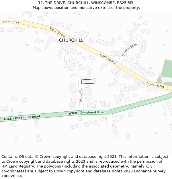 12, THE DRIVE, CHURCHILL, WINSCOMBE, BS25 5PL: Location map and indicative extent of plot