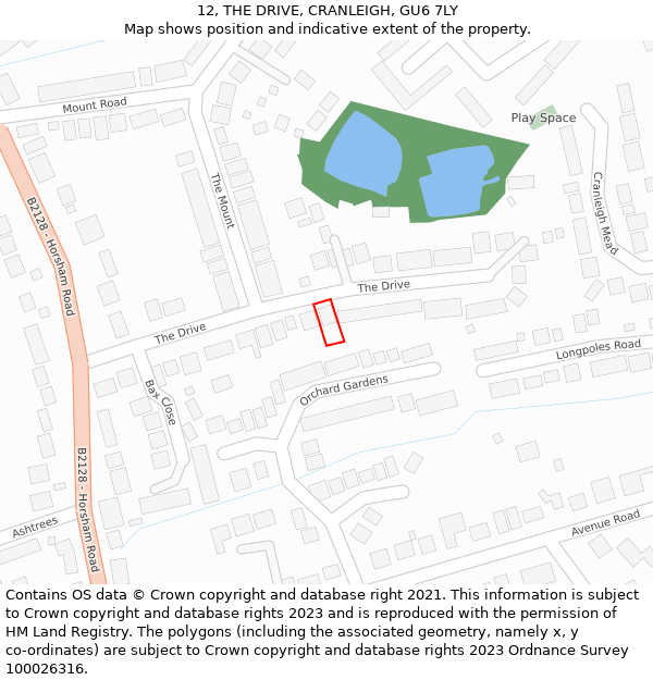 12, THE DRIVE, CRANLEIGH, GU6 7LY: Location map and indicative extent of plot