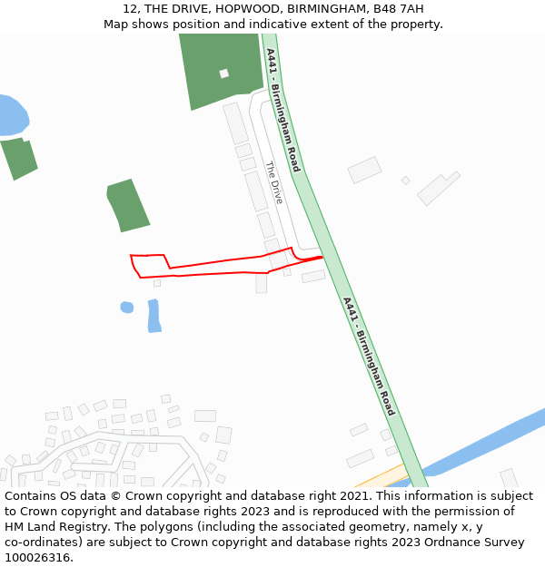 12, THE DRIVE, HOPWOOD, BIRMINGHAM, B48 7AH: Location map and indicative extent of plot