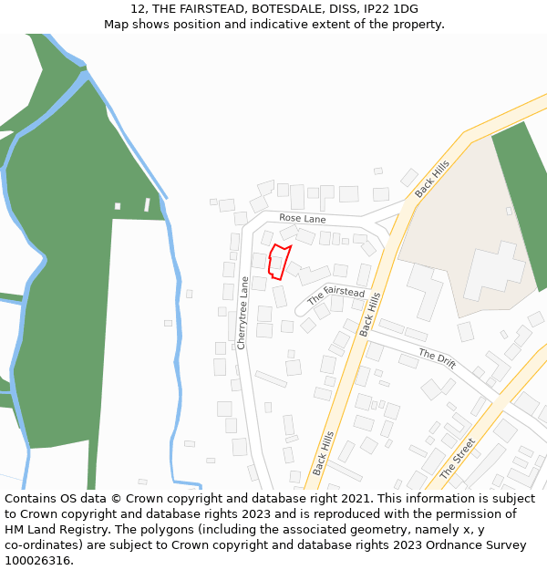 12, THE FAIRSTEAD, BOTESDALE, DISS, IP22 1DG: Location map and indicative extent of plot