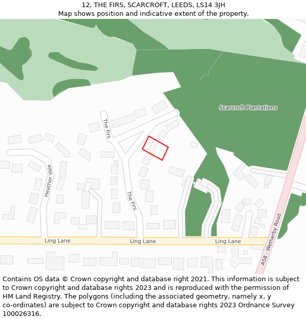 12, THE FIRS, SCARCROFT, LEEDS, LS14 3JH: Location map and indicative extent of plot
