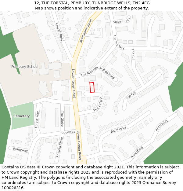 12, THE FORSTAL, PEMBURY, TUNBRIDGE WELLS, TN2 4EG: Location map and indicative extent of plot