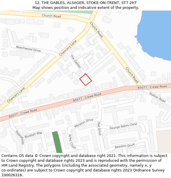 12, THE GABLES, ALSAGER, STOKE-ON-TRENT, ST7 2HT: Location map and indicative extent of plot