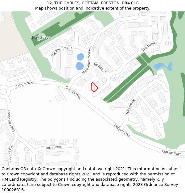 12, THE GABLES, COTTAM, PRESTON, PR4 0LG: Location map and indicative extent of plot