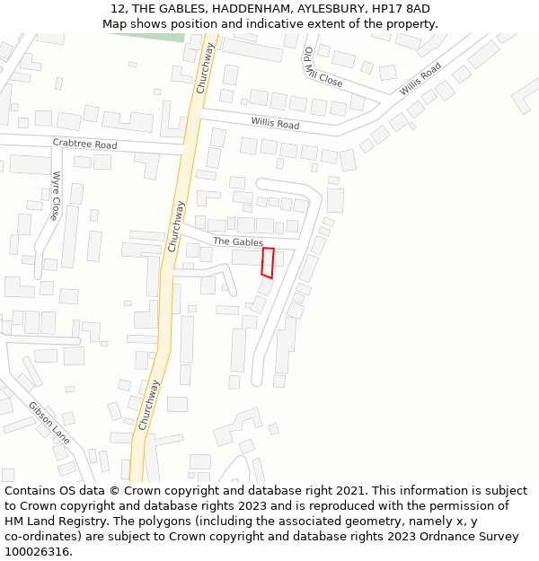 12, THE GABLES, HADDENHAM, AYLESBURY, HP17 8AD: Location map and indicative extent of plot