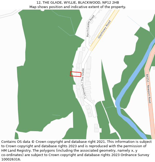 12, THE GLADE, WYLLIE, BLACKWOOD, NP12 2HB: Location map and indicative extent of plot