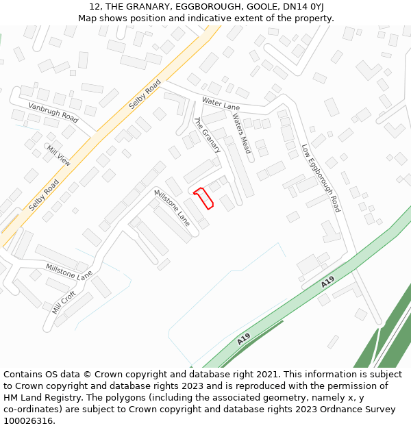 12, THE GRANARY, EGGBOROUGH, GOOLE, DN14 0YJ: Location map and indicative extent of plot