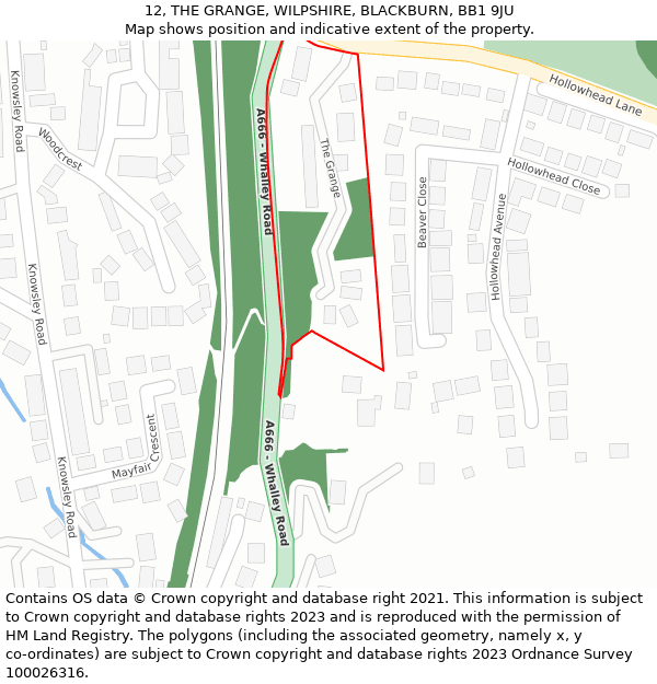 12, THE GRANGE, WILPSHIRE, BLACKBURN, BB1 9JU: Location map and indicative extent of plot