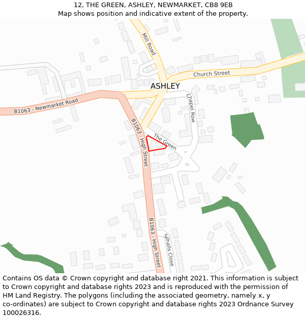 12, THE GREEN, ASHLEY, NEWMARKET, CB8 9EB: Location map and indicative extent of plot