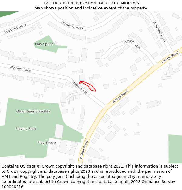 12, THE GREEN, BROMHAM, BEDFORD, MK43 8JS: Location map and indicative extent of plot