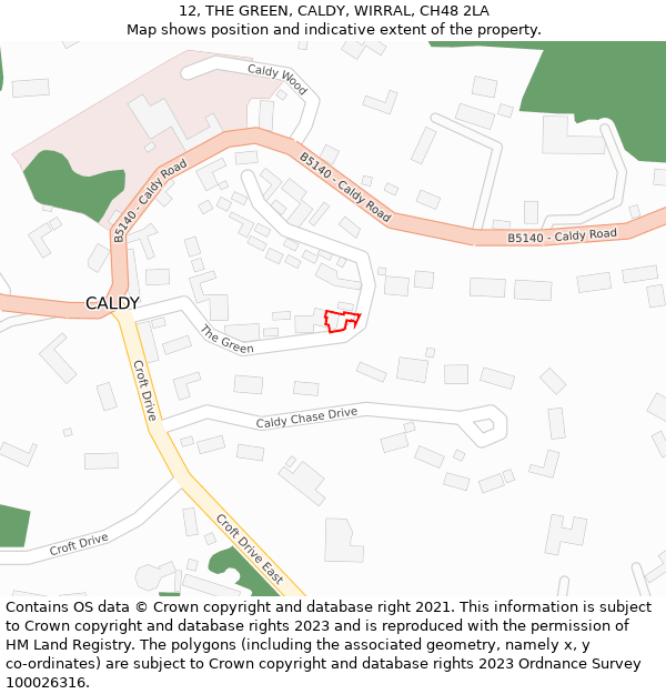 12, THE GREEN, CALDY, WIRRAL, CH48 2LA: Location map and indicative extent of plot