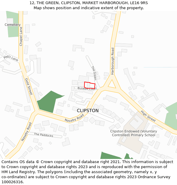 12, THE GREEN, CLIPSTON, MARKET HARBOROUGH, LE16 9RS: Location map and indicative extent of plot