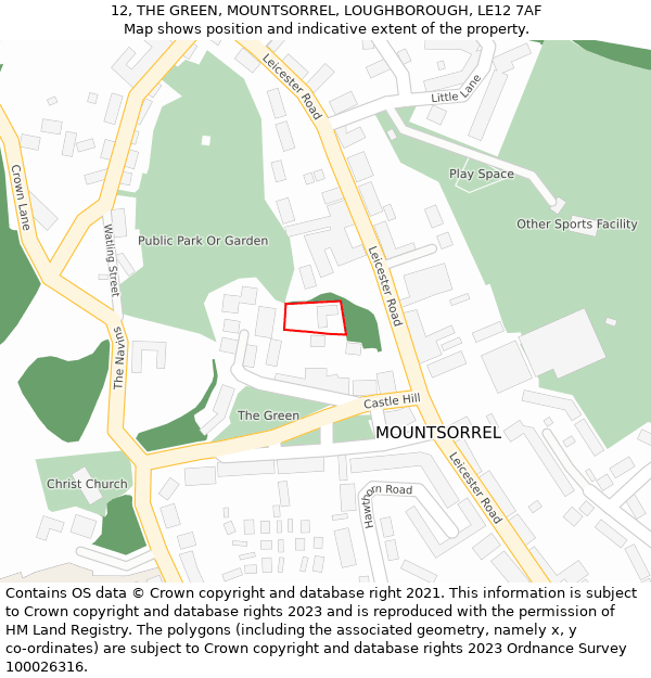 12, THE GREEN, MOUNTSORREL, LOUGHBOROUGH, LE12 7AF: Location map and indicative extent of plot