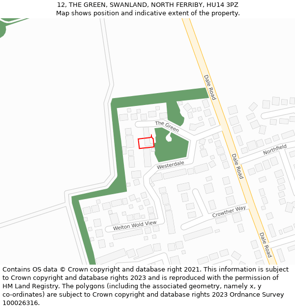 12, THE GREEN, SWANLAND, NORTH FERRIBY, HU14 3PZ: Location map and indicative extent of plot