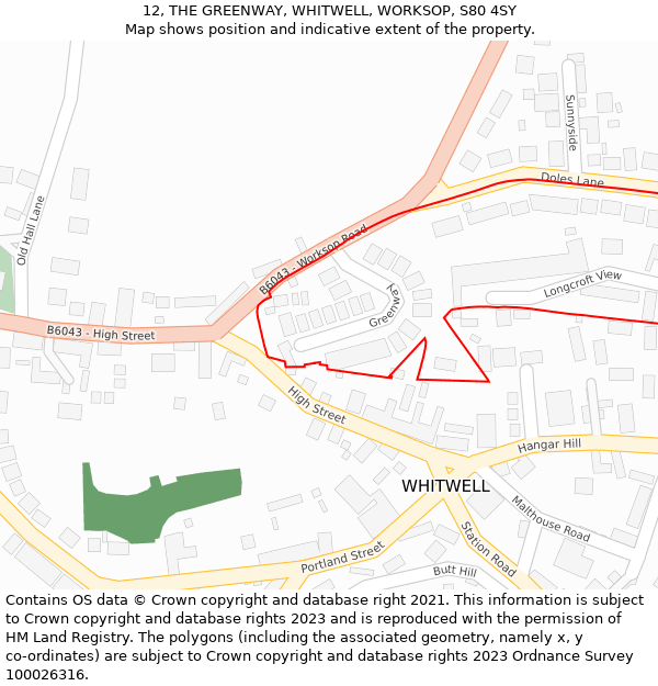 12, THE GREENWAY, WHITWELL, WORKSOP, S80 4SY: Location map and indicative extent of plot