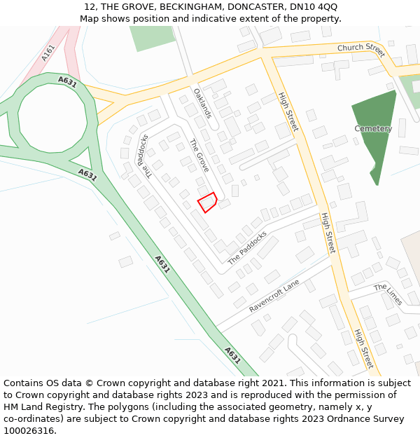 12, THE GROVE, BECKINGHAM, DONCASTER, DN10 4QQ: Location map and indicative extent of plot