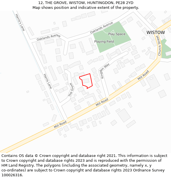 12, THE GROVE, WISTOW, HUNTINGDON, PE28 2YD: Location map and indicative extent of plot