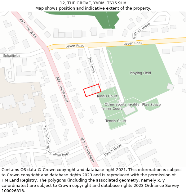 12, THE GROVE, YARM, TS15 9HA: Location map and indicative extent of plot