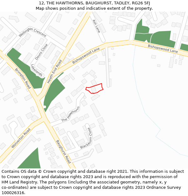 12, THE HAWTHORNS, BAUGHURST, TADLEY, RG26 5FJ: Location map and indicative extent of plot