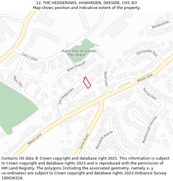 12, THE HEDGEROWS, HAWARDEN, DEESIDE, CH5 3LY: Location map and indicative extent of plot