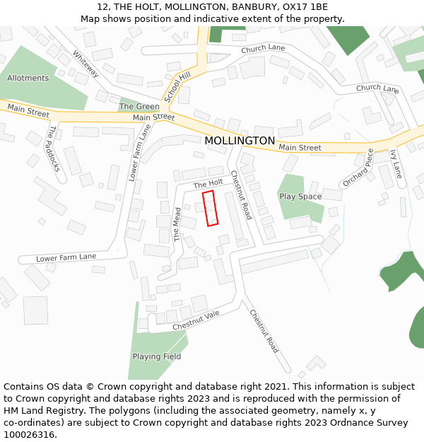 12, THE HOLT, MOLLINGTON, BANBURY, OX17 1BE: Location map and indicative extent of plot